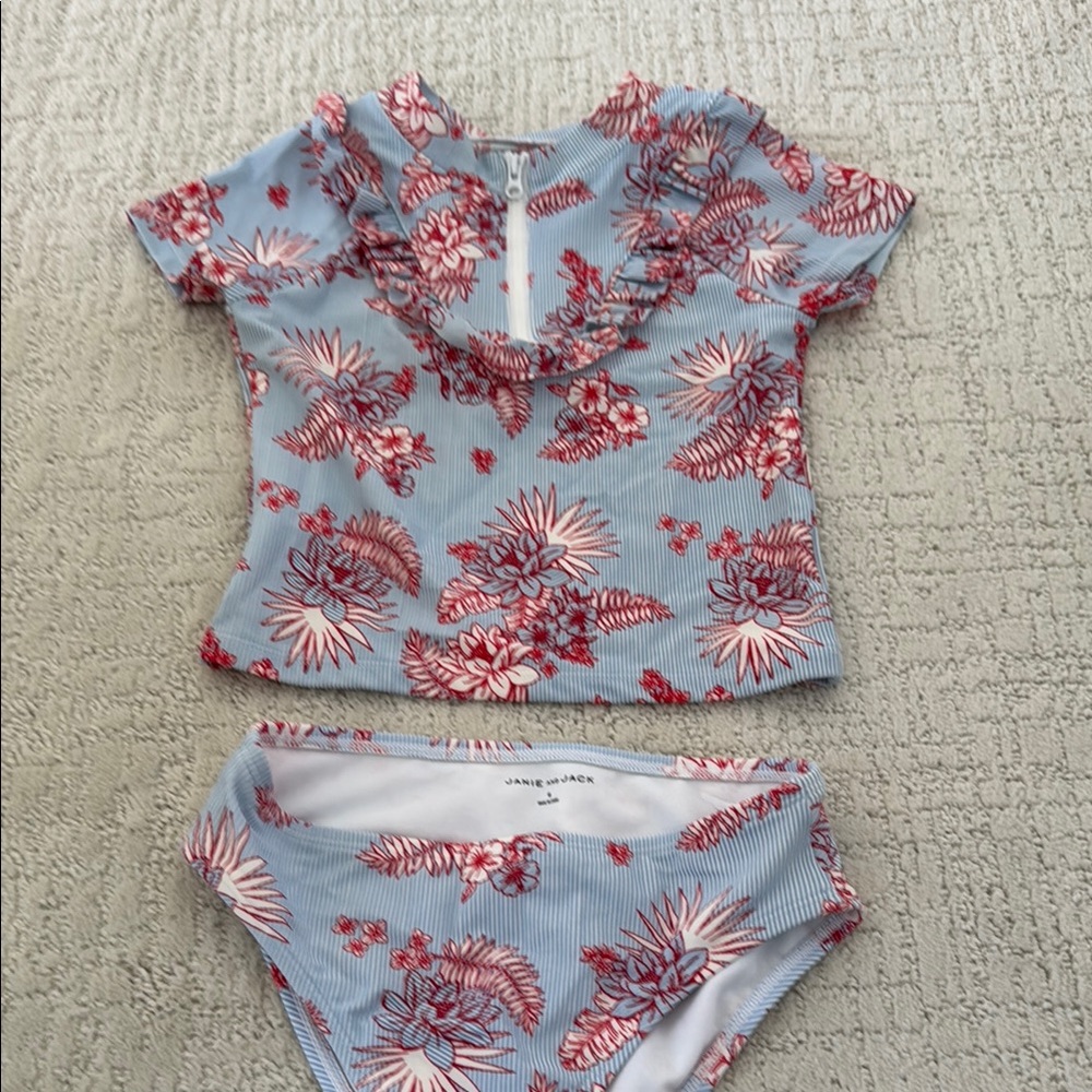 Janie and Jack Blue and Red Rashguard Swim Set